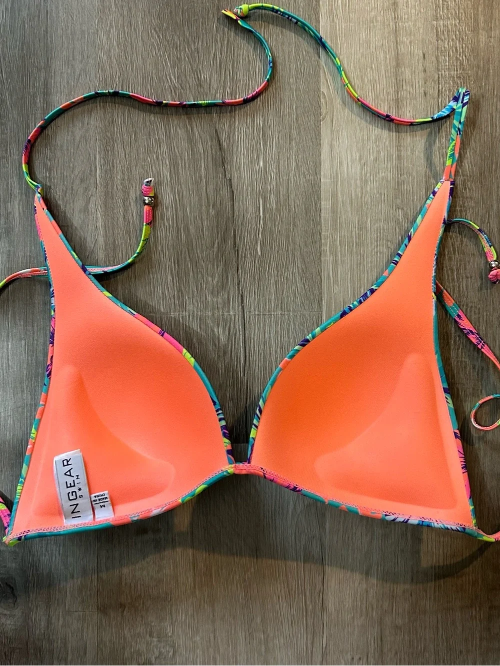 ❤️SALE❤️ Ingear Floral Halter Bikini Top Padded Adjustable Ties NWOT Size M - Picture 3 of 10